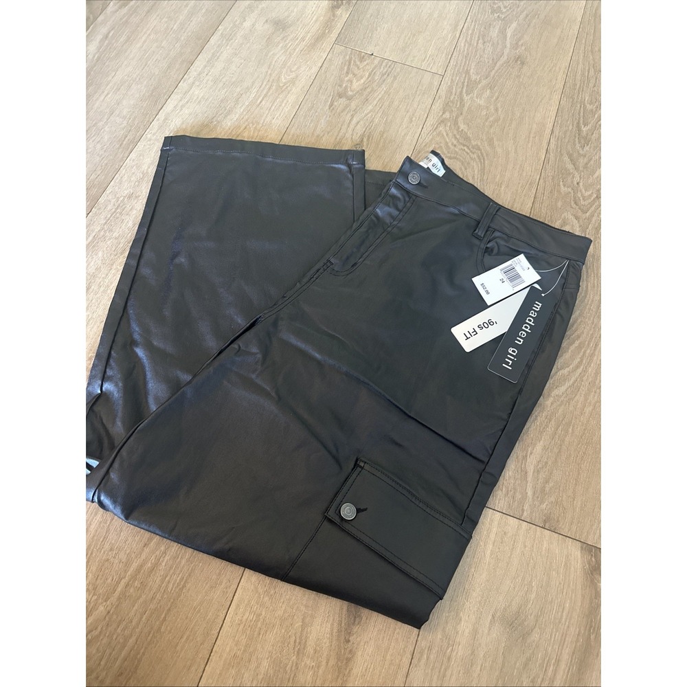 Madden Girl 90's Fit Women's Black Faux Leather Cargo Pants Size 24